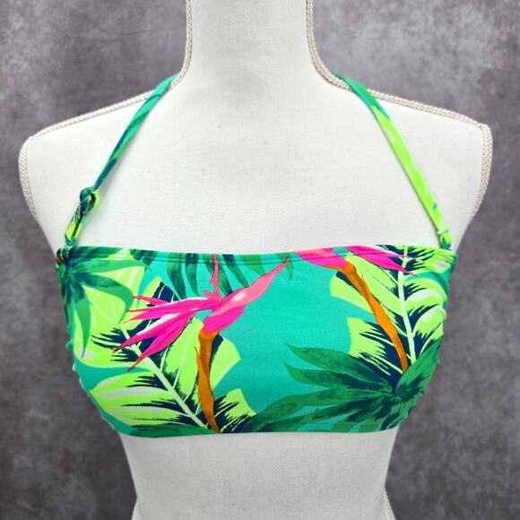 Xhilaration Green Tropical Floral Padded String Hook Bikini Top Swimwear Medium - Picture 1 of 8